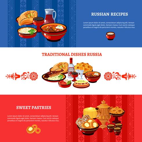 Jeu de bannières couleurs de drapeau de la cuisine russe vecteur
