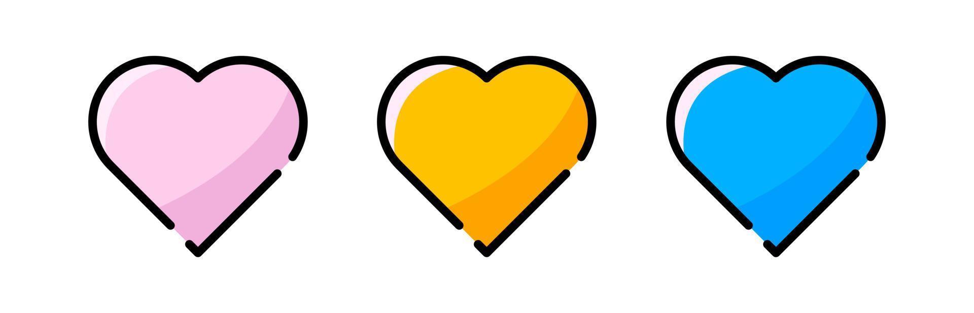 icônes de coeur dans le style doodle. symbole stylisé avec coeur coloré. vecteur