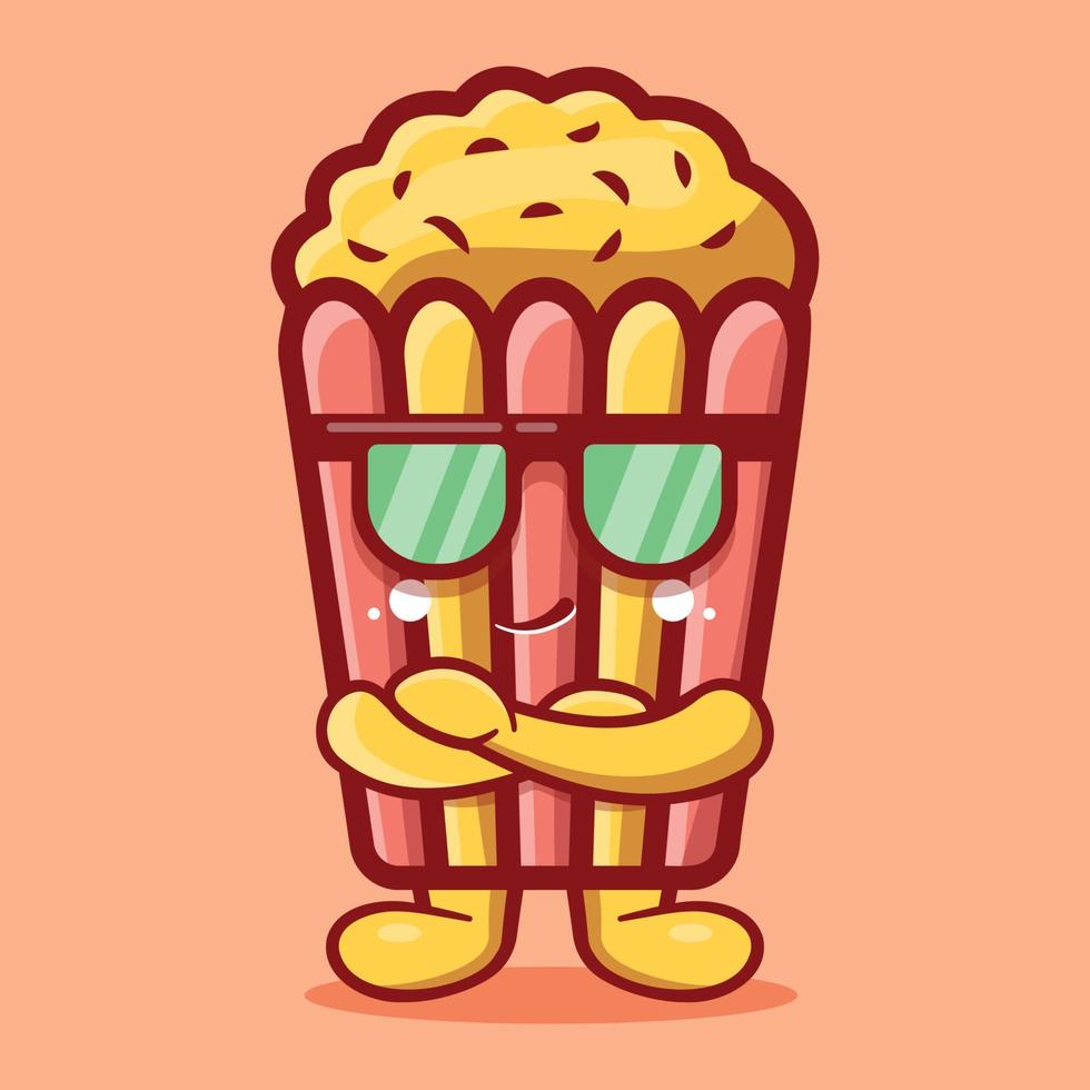 mascotte de pop-corn super cool dessin animé isolé dans un style plat vecteur