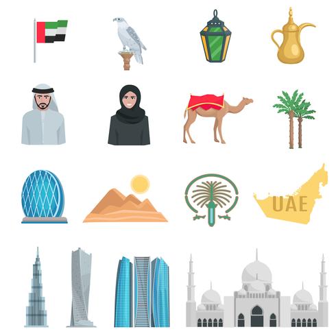 Emirats Arabes Unis plats Icons vecteur