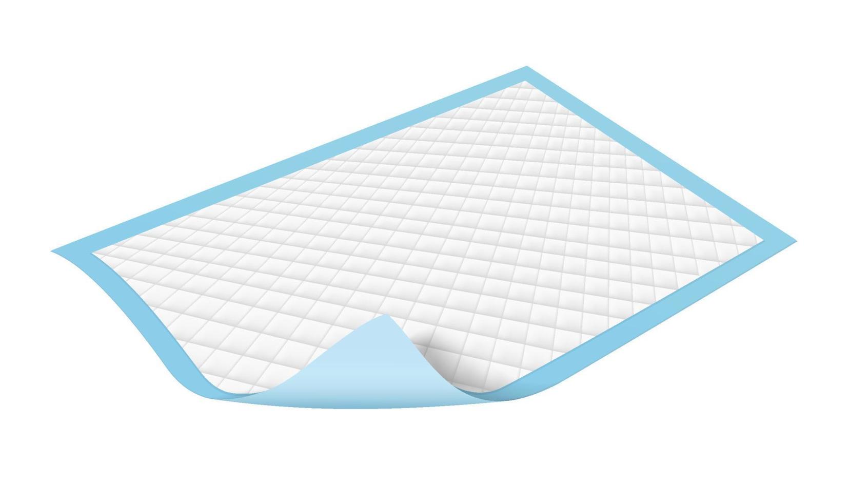 serviettes pour incontinence utilisées pour protéger les selles et la saleté des adultes. au lit du patient coussinets de protection jetables isolés sur fond blanc. fichier eps réaliste. vecteur