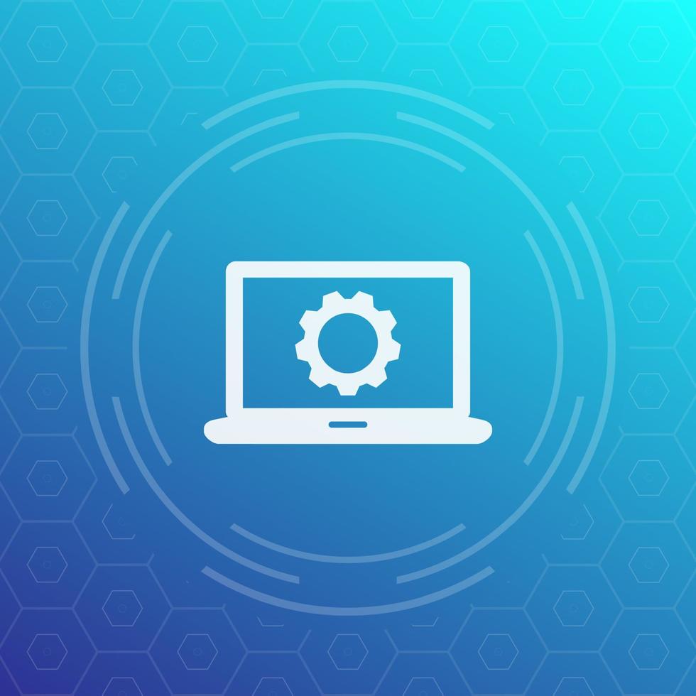 icône d'ordinateur portable et d'engrenage, pictogramme de paramètres vecteur