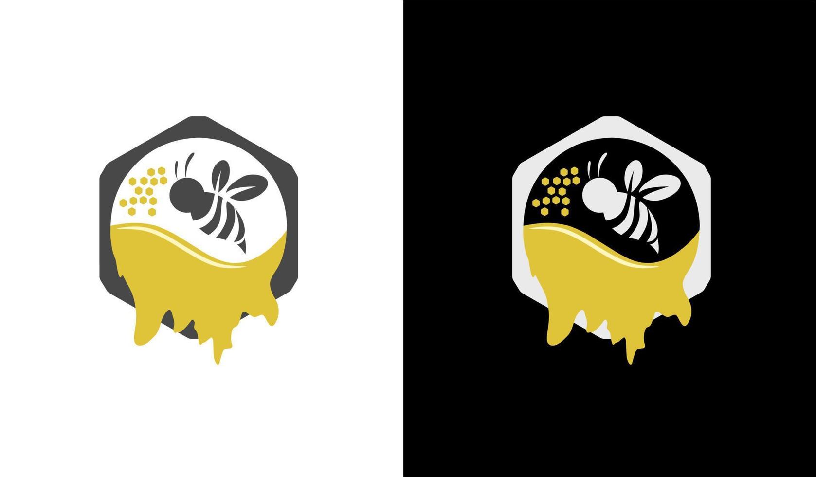 vecteur de logo d'abeille de miel, illustration de conception de liquide de miel, nid d'abeilles et abeilles volantes,