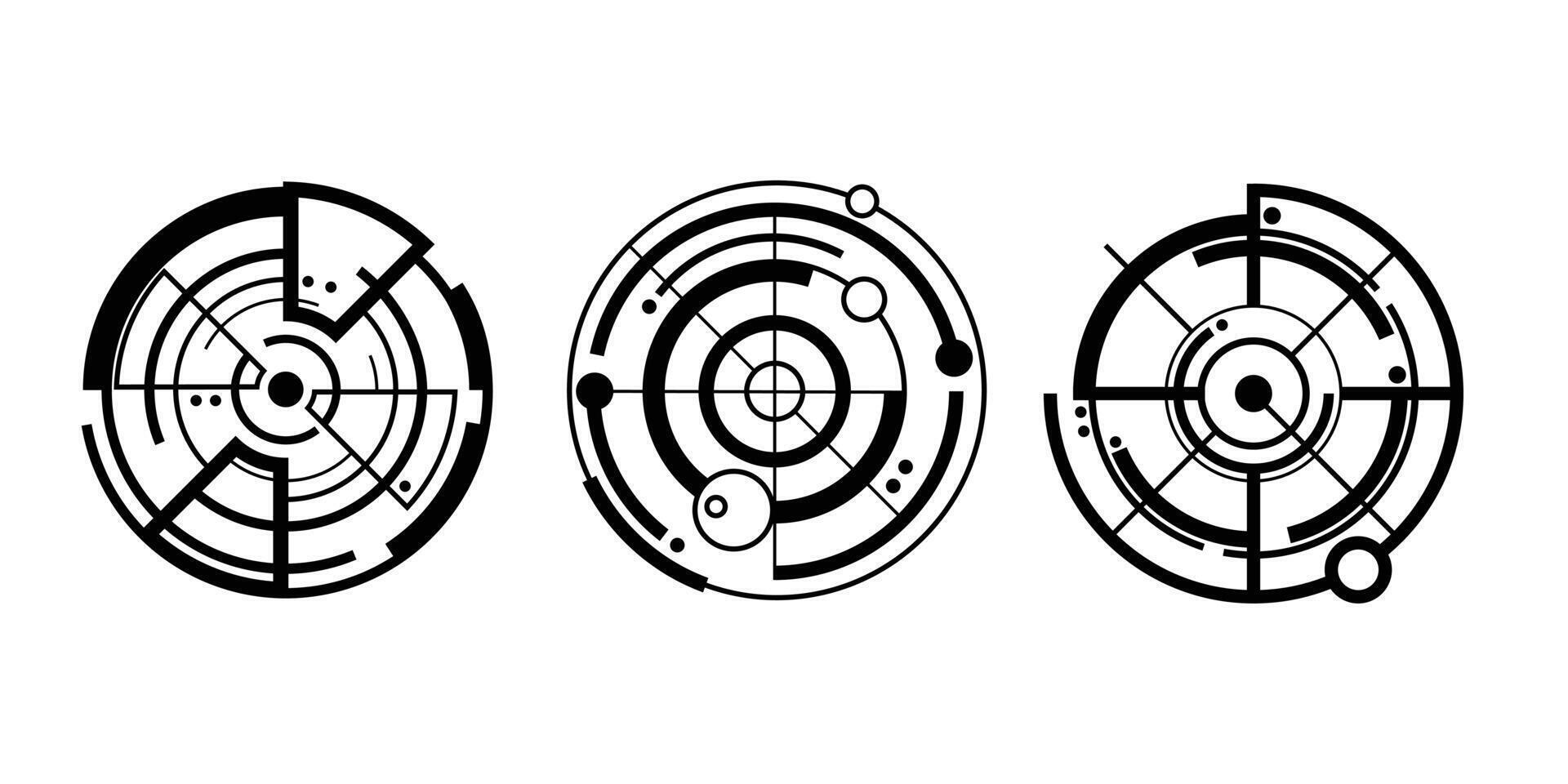 illustration cible moderne dans divers styles. cible créative formée dans un style futuriste ou cyber adapté aux jeux numériques. cible de cercles isolé sur blanc. vecteur