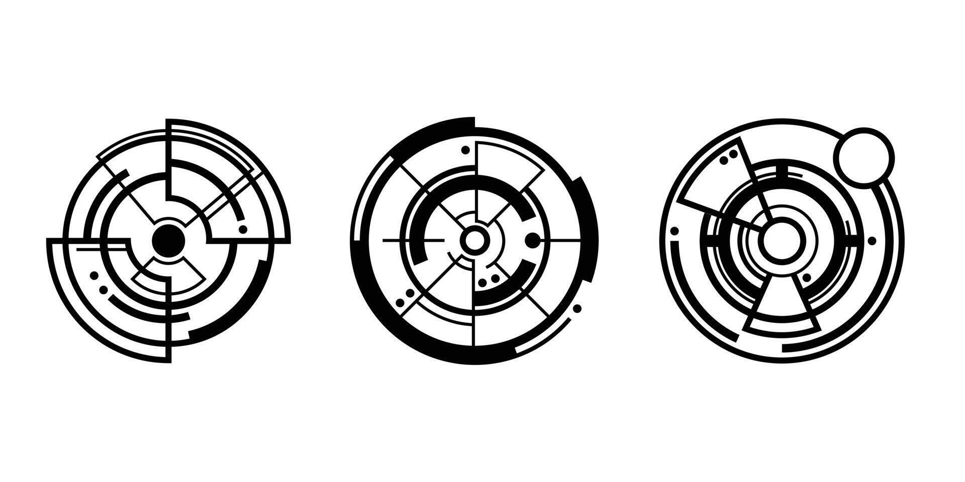 illustration cible moderne dans divers styles. cible créative formée dans un style futuriste ou cyber adapté aux jeux numériques. cible de cercles isolé sur blanc. vecteur