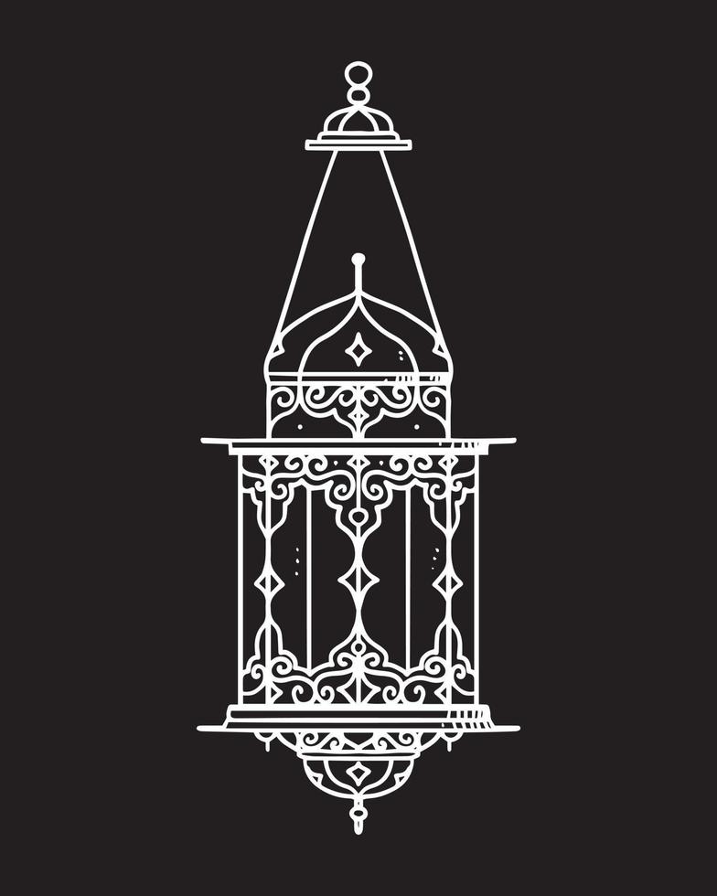 une illustration de lanterne avec un motif d'ornement islamique isolé sur fond noir. dessin de style lanterne arabe pour décorer la conception de thème islamique comme pour le ramadan ou l'Aïd. vecteur