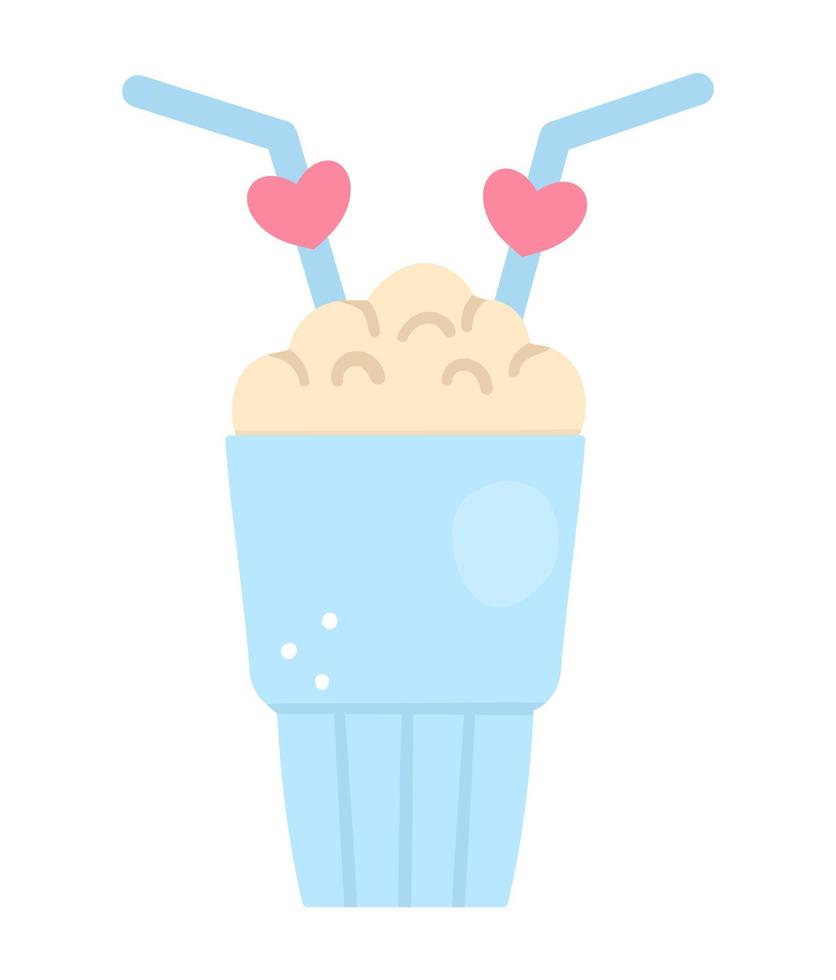 milk-shake de vecteur en verre bleu avec des pailles. boisson mignonne isolée sur fond blanc. icône de vacances ludique saint valentin.