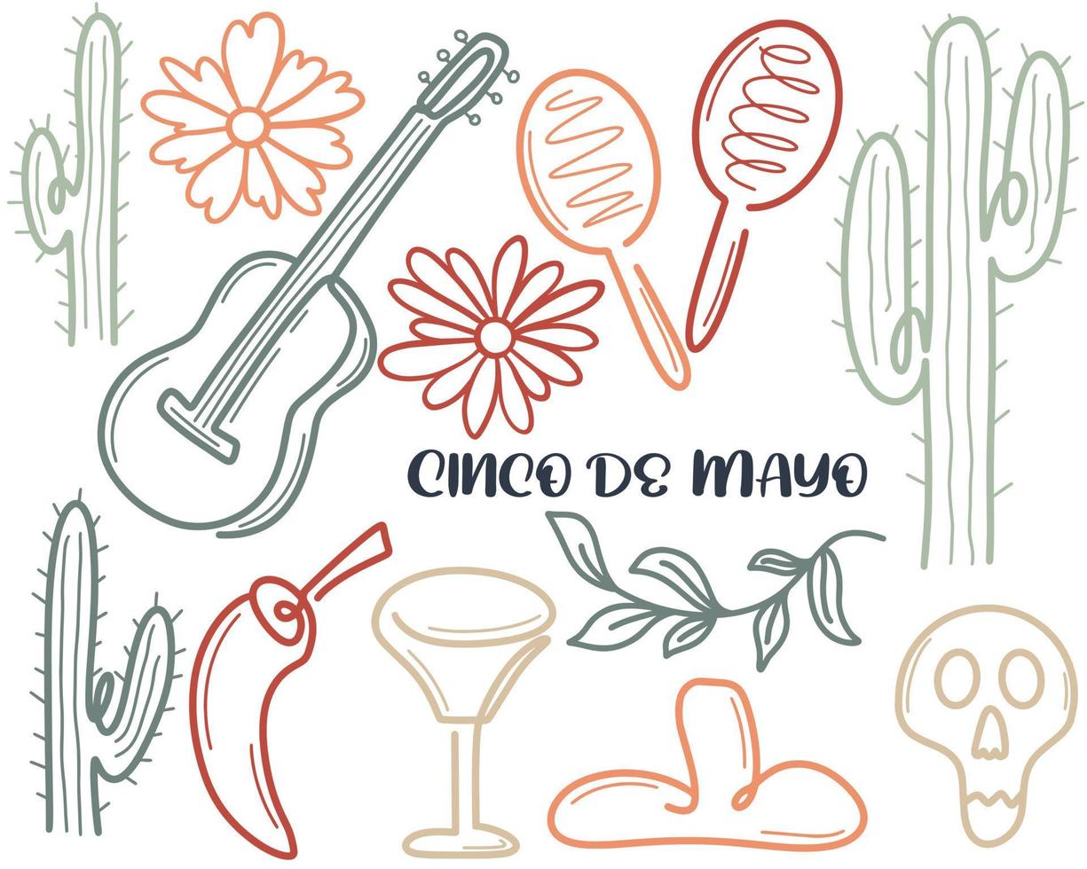 cinco de mayo attributs illustration isolée vecteur