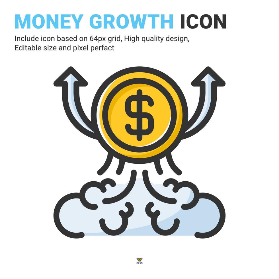 vecteur d'icône de croissance d'argent avec style de couleur de contour isolé sur fond blanc. illustration vectorielle concept d'icône de symbole de signe croissant pour les affaires, la finance, l'industrie, l'entreprise, le web, les applications et le projet