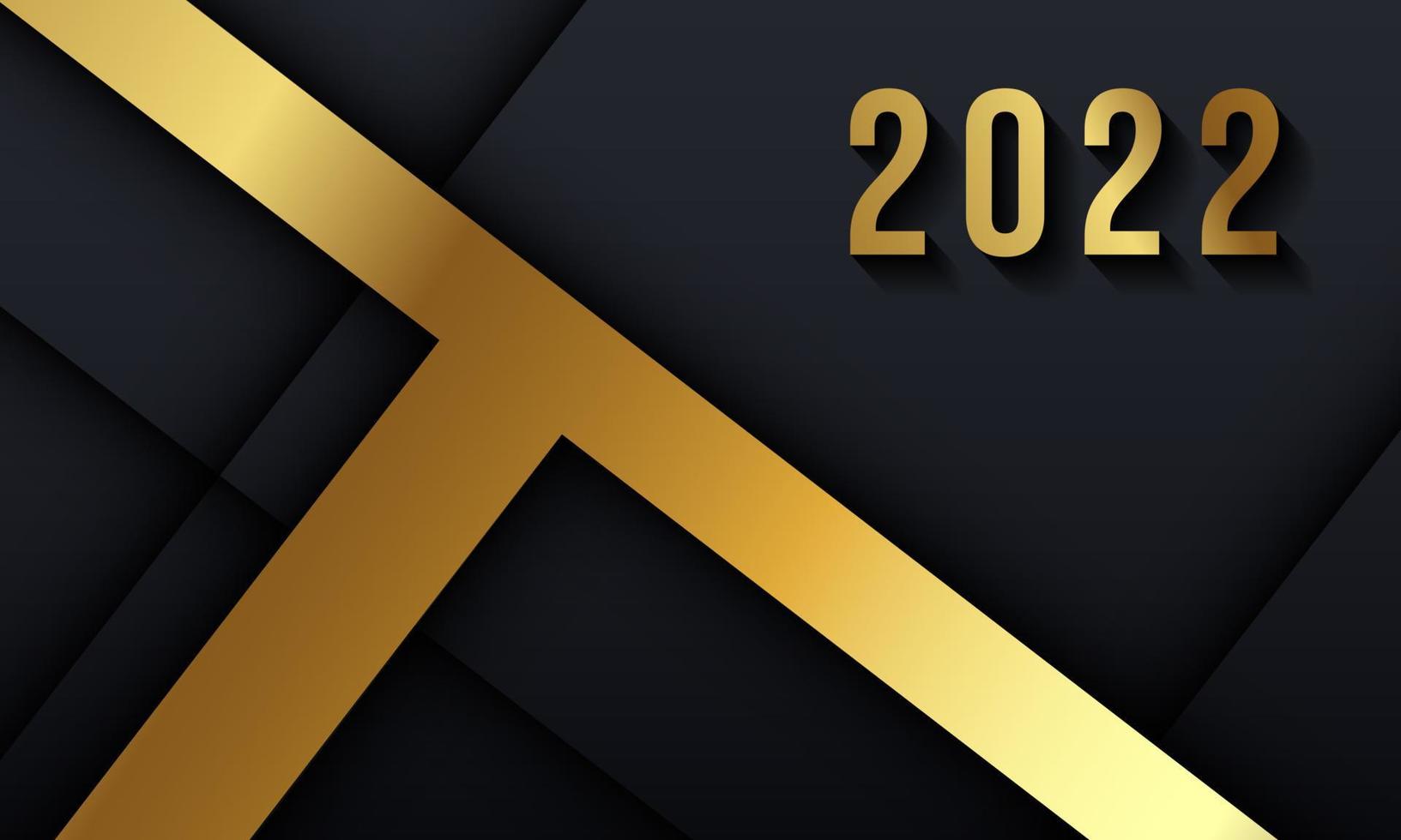 bonne nouvelle année 2022 élégante ligne d'or de fond d'or, ombre profonde et lumière. modèle de texte minimaliste vecteur