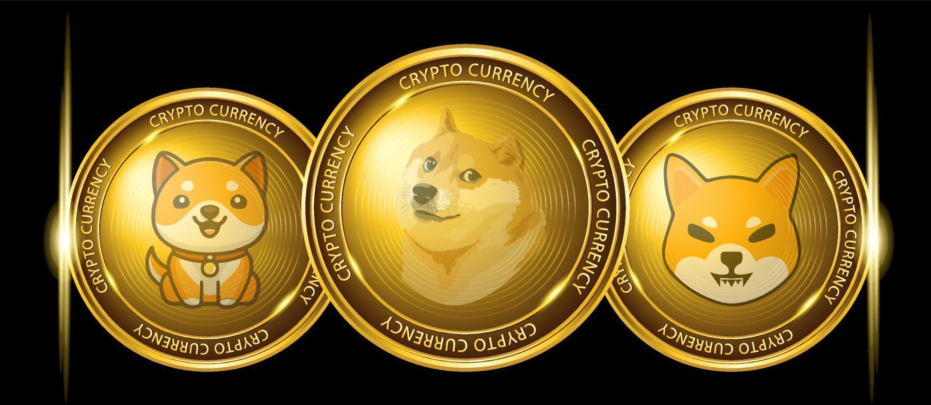 jeu d'icônes pièces doge, pièce doge, shiba inu, bébé doge, doge meme crypto-monnaie vecteur