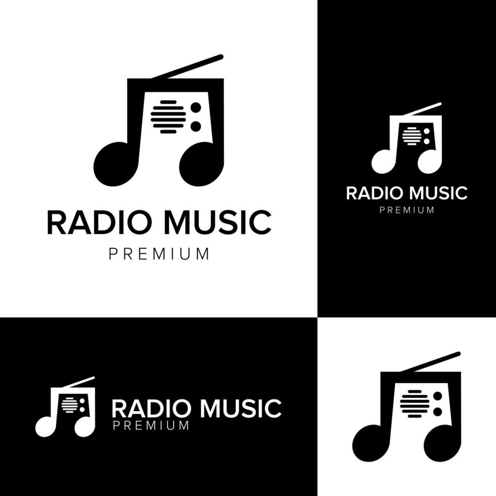 modèle vectoriel d'icône de logo d'espace négatif de musique radio