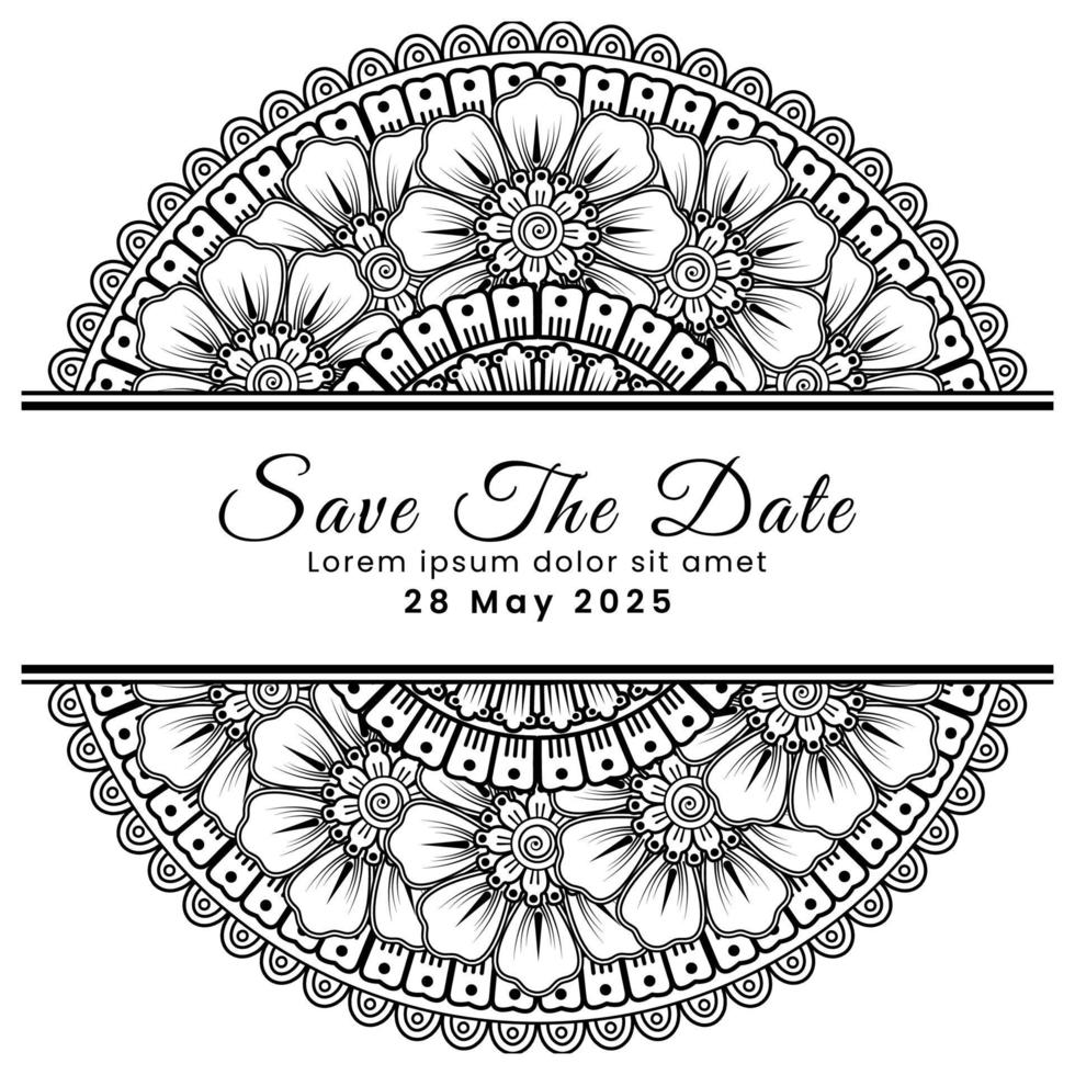 réservez la date avec la fleur de mehndi. décoration en ornement oriental ethnique, doodle. vecteur