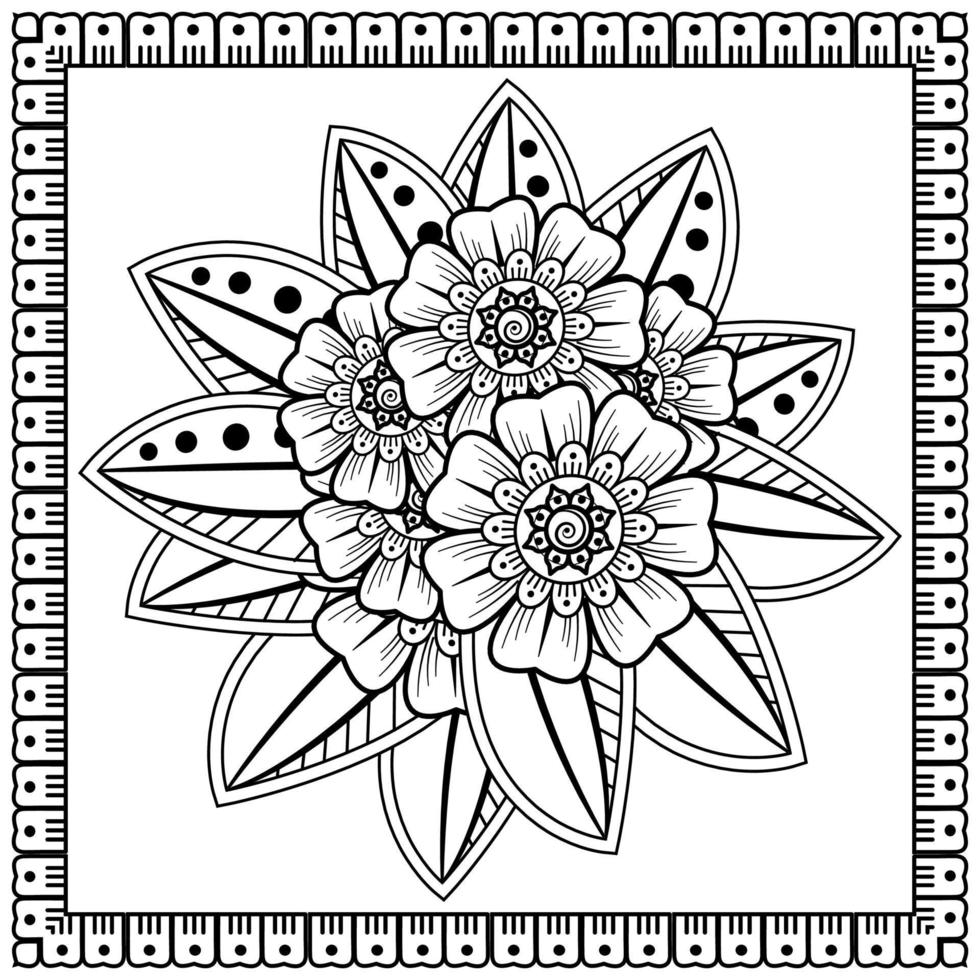 fleur de mehndi pour henné, mehndi, tatouage, décoration. ornement décoratif dans un style oriental ethnique, ornement de griffonnage, dessin à la main de contour. page de livre de coloriage. vecteur