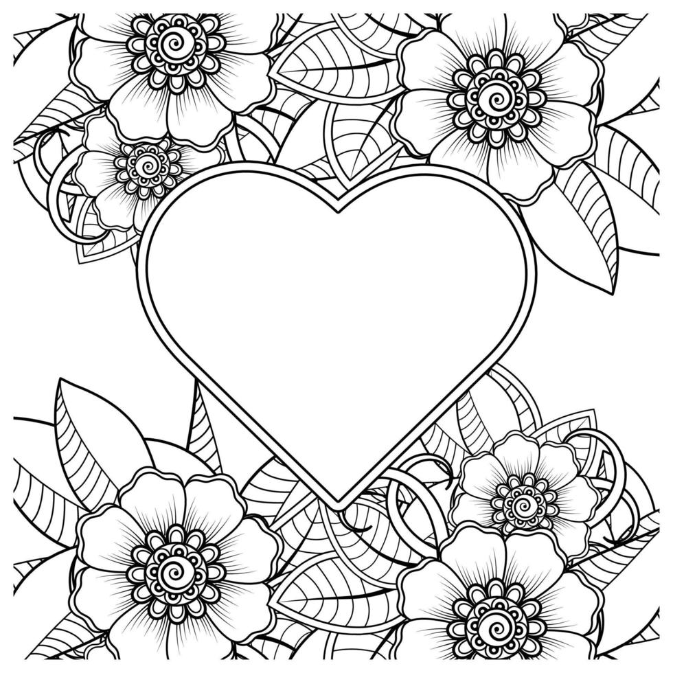 fleur de mehndi avec cadre en forme de coeur. décoration en ornement oriental ethnique, doodle. vecteur