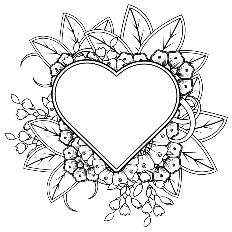 fleur de mehndi avec cadre en forme de coeur. décoration en ornement oriental ethnique, doodle. vecteur