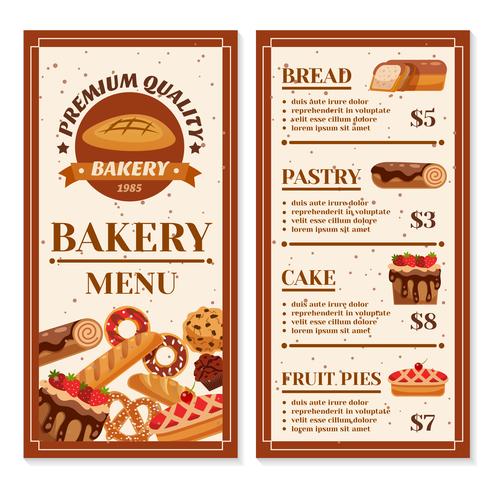 Conception de menus de boulangerie vecteur