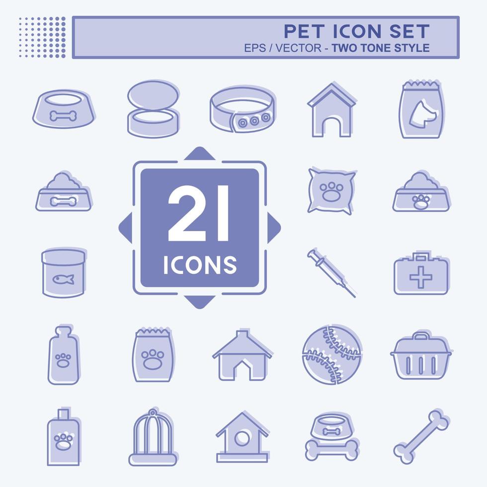 icon set pet - style deux tons - illustration simple, trait modifiable vecteur