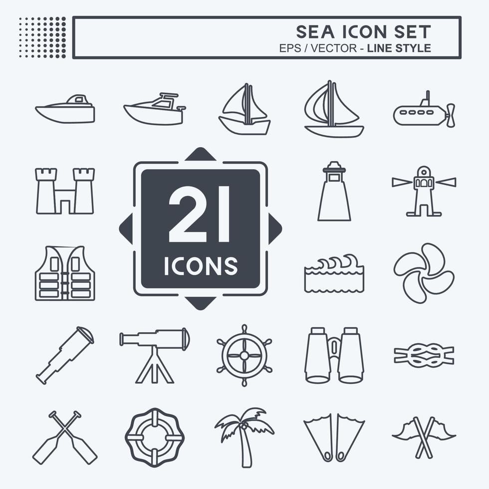jeu d'icônes mer - style de ligne - illustration simple, trait modifiable vecteur