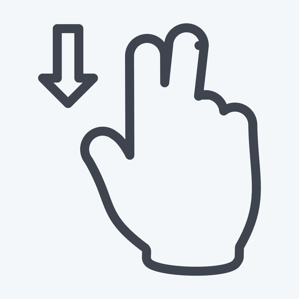 icône deux doigts vers le bas - style de ligne - illustration simple, trait modifiable vecteur