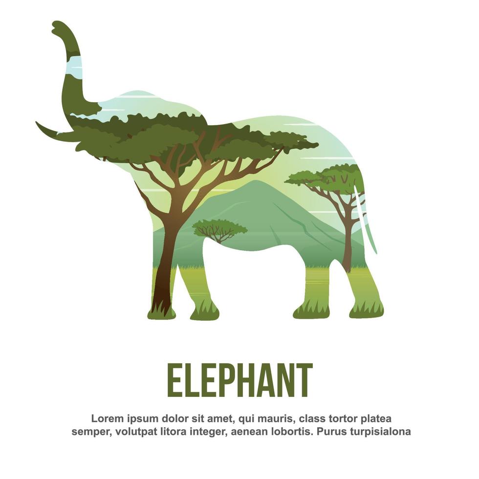 illustration de double exposition d'éléphant vecteur