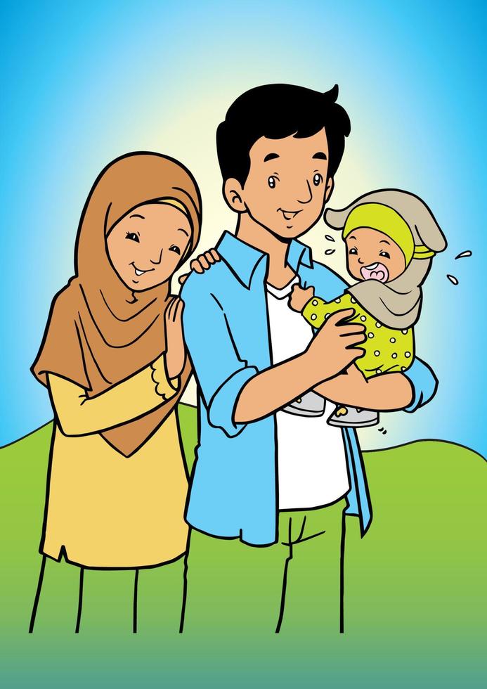 heureuse famille musulmane asiatique vecteur