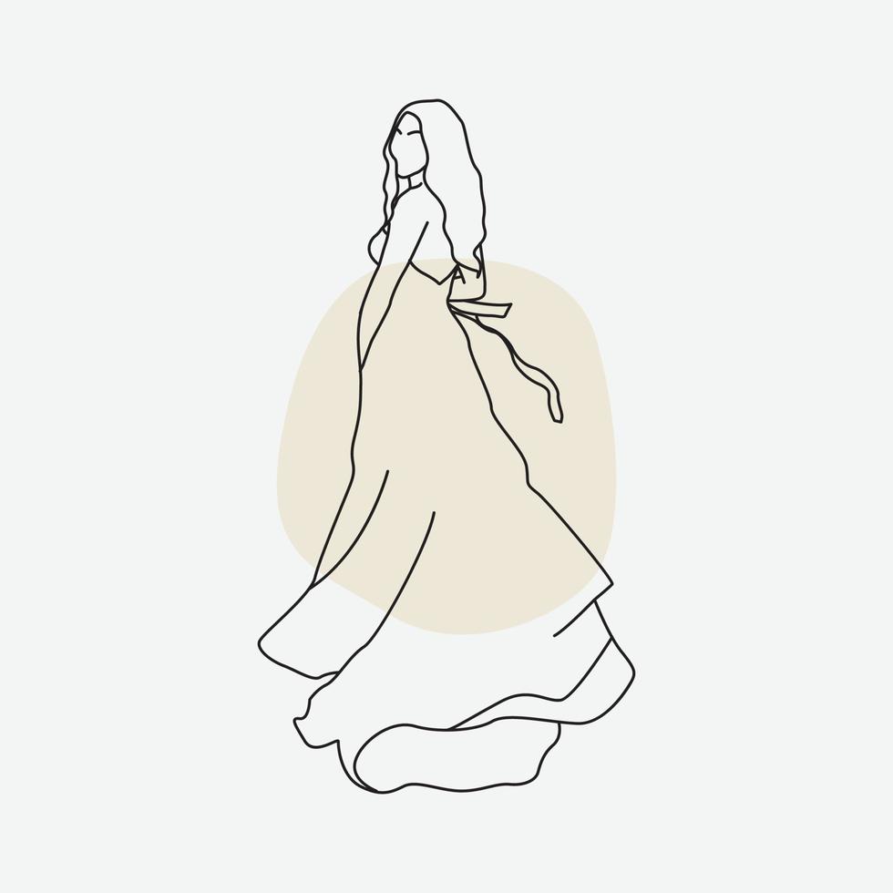 femme avec une robe continue un dessin au trait design minimal isolé sur fond blanc vecteur