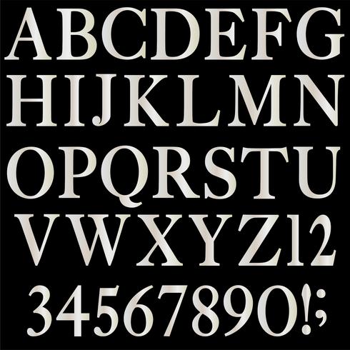 alphabet serif argent métallique vecteur