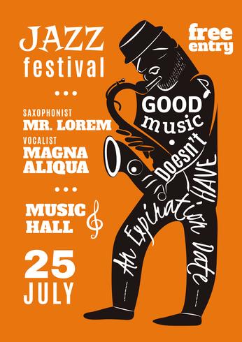 Affiche de Silhouette de lettrage de festival de musique de jazz vecteur