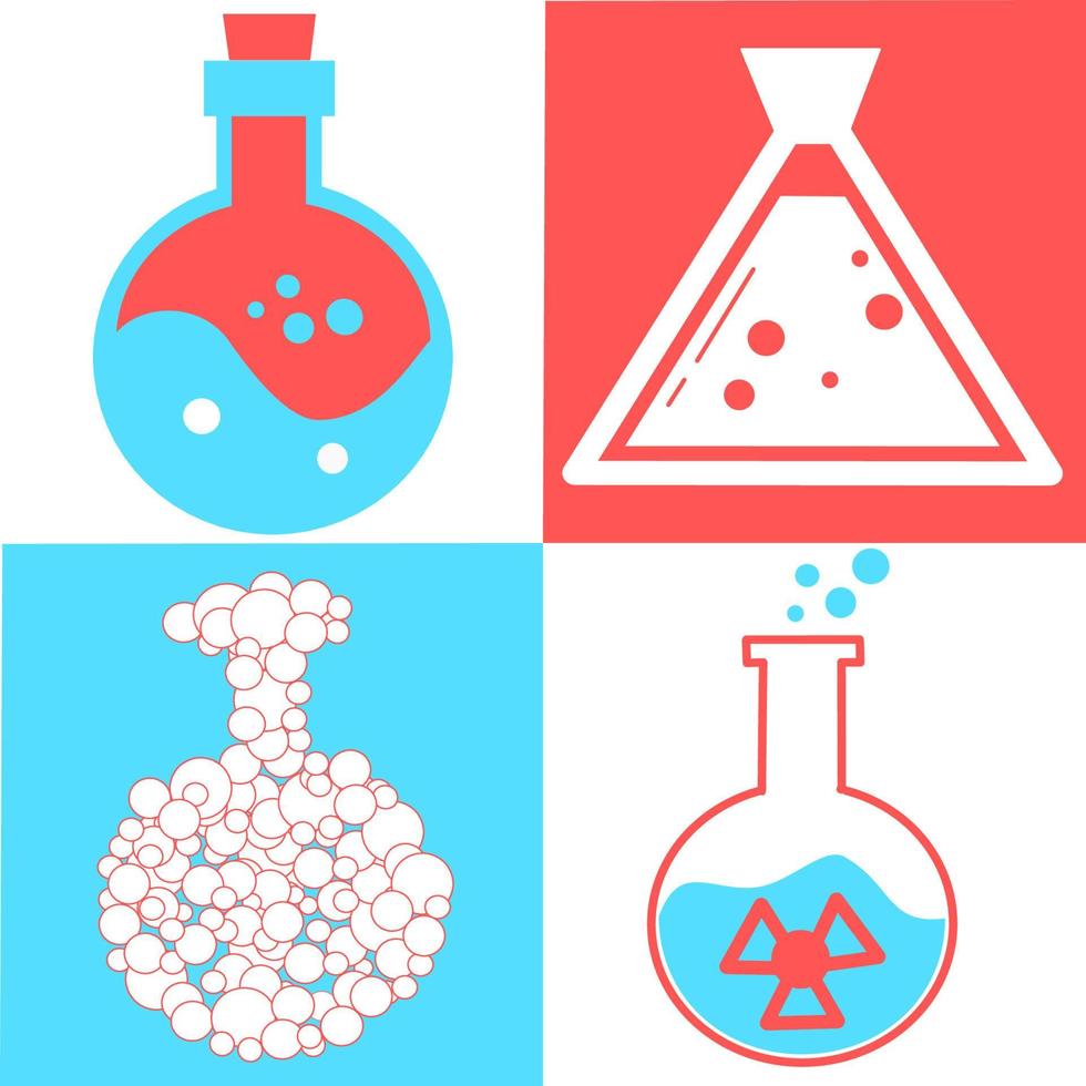 ensemble d'icône de pictogramme de tube à essai chimique. verrerie de laboratoire ou équipement de bécher. flacons d'expérimentation. vecteur moderne à la mode. illustration plate simple. verre chimique, flacons de laboratoire pour laboratoire scientifique