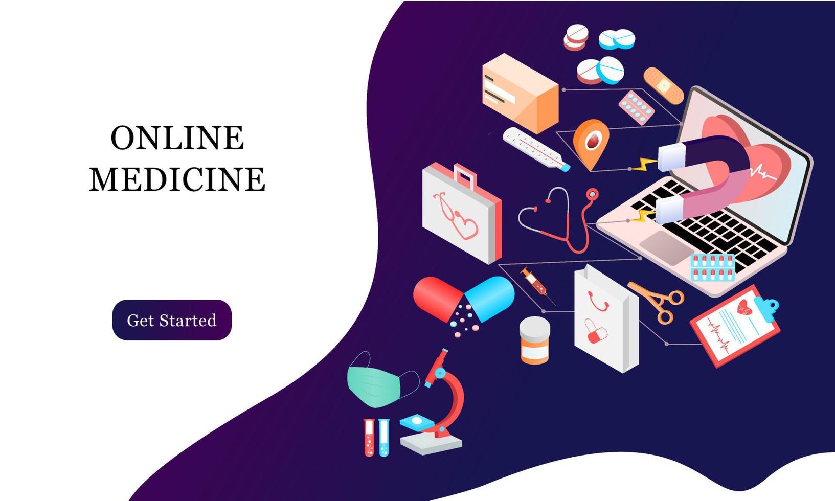 modèle de conception de page de destination isométrique pour la pharmacie en ligne, la médecine en ligne, les services médicaux et l'assurance-maladie. illustration vectorielle isométrique à plat pour les arrière-plans, les infographies, les bannières Web. vecteur