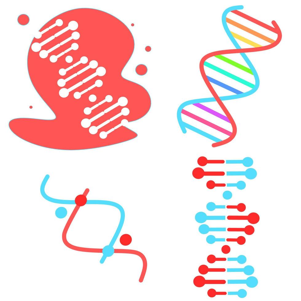 ensemble d'icônes de couleur violette et turquoise de spirales d'adn. désoxyribonucléique, hélice d'acide nucléique. brins en spirale. chromosome. biologie moléculaire. code génétique. génome. la génétique. illustrations vectorielles isolées vecteur