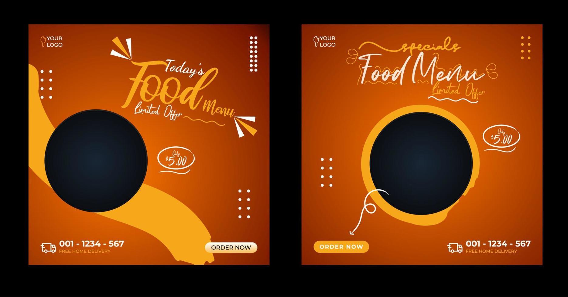 ensemble de modèles de médias sociaux alimentaires. avec élément modifiable et couleur noir, blanc, jaune. et légumes icône vecteur