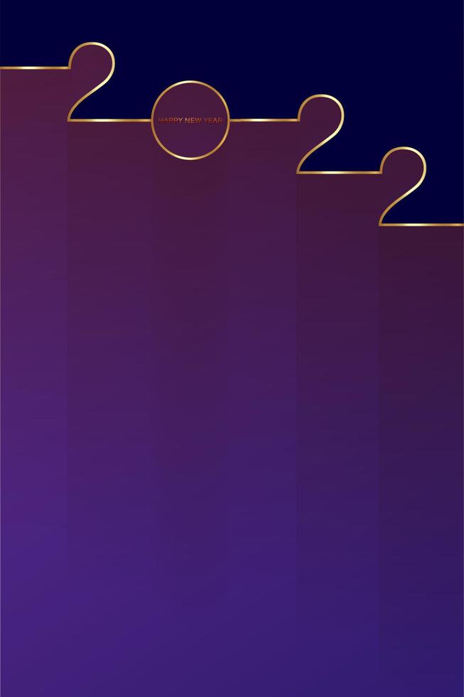 carte de bonne année dorée 2022 avec des lignes de texture dégradées en feuille de qualité supérieure, fond dégradé violet. design de luxe festif en or pour carte de vœux, invitation, affiche de calendrier vecteur