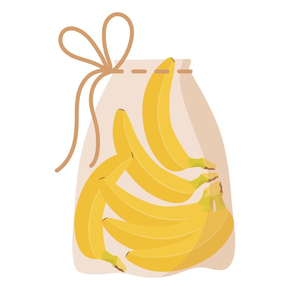 Sac écologique réutilisable en tissu transparent pour peser les aliments, les légumes et les fruits sans utiliser de sac en plastique avec banane. vecteur