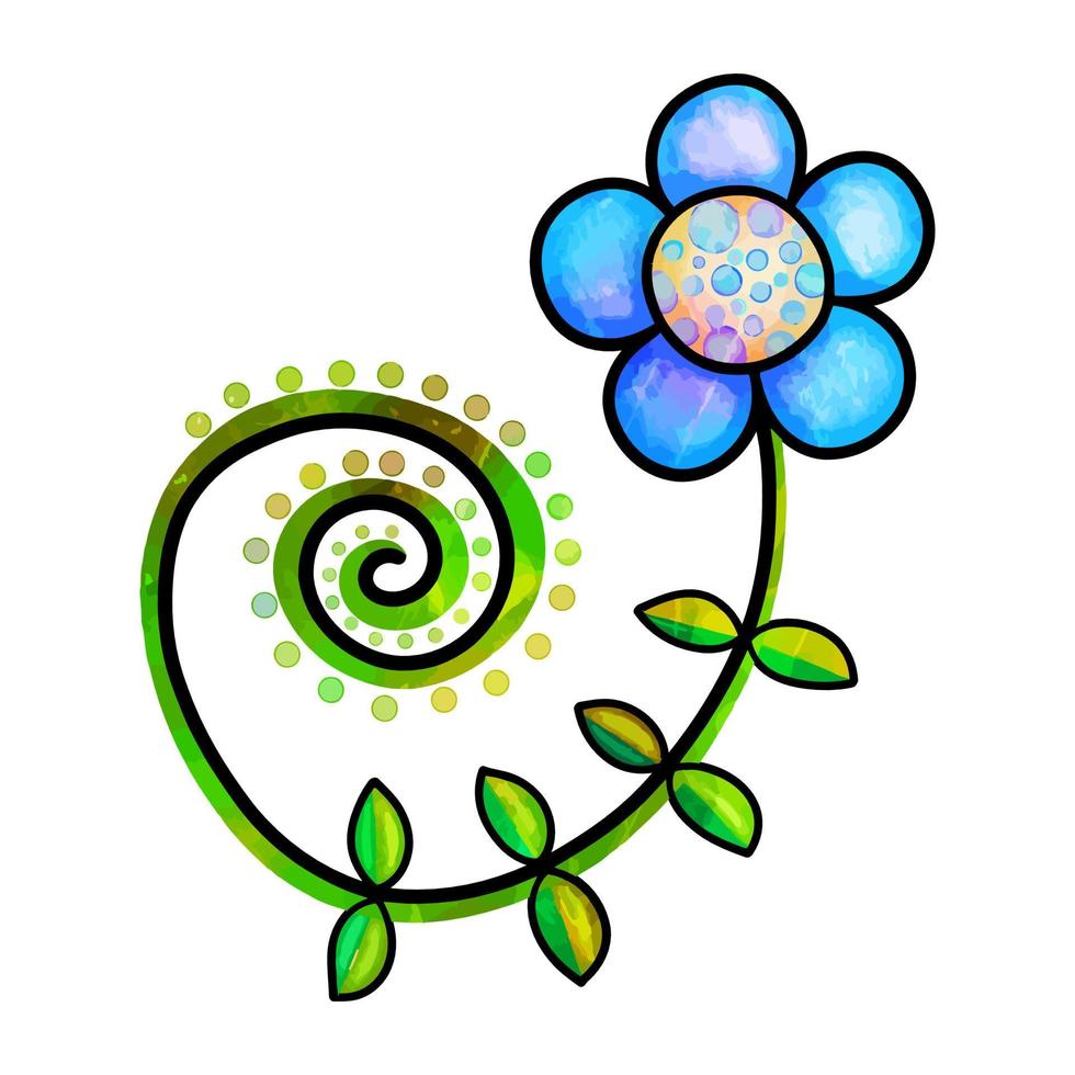 fleur aquarelle doodle bleu dessiné à la main vecteur
