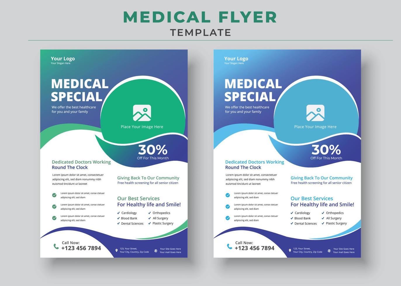 modèle de flyer médical, flyer médical de santé, conception de modèle de flyer médical moderne, affiche médicale vecteur