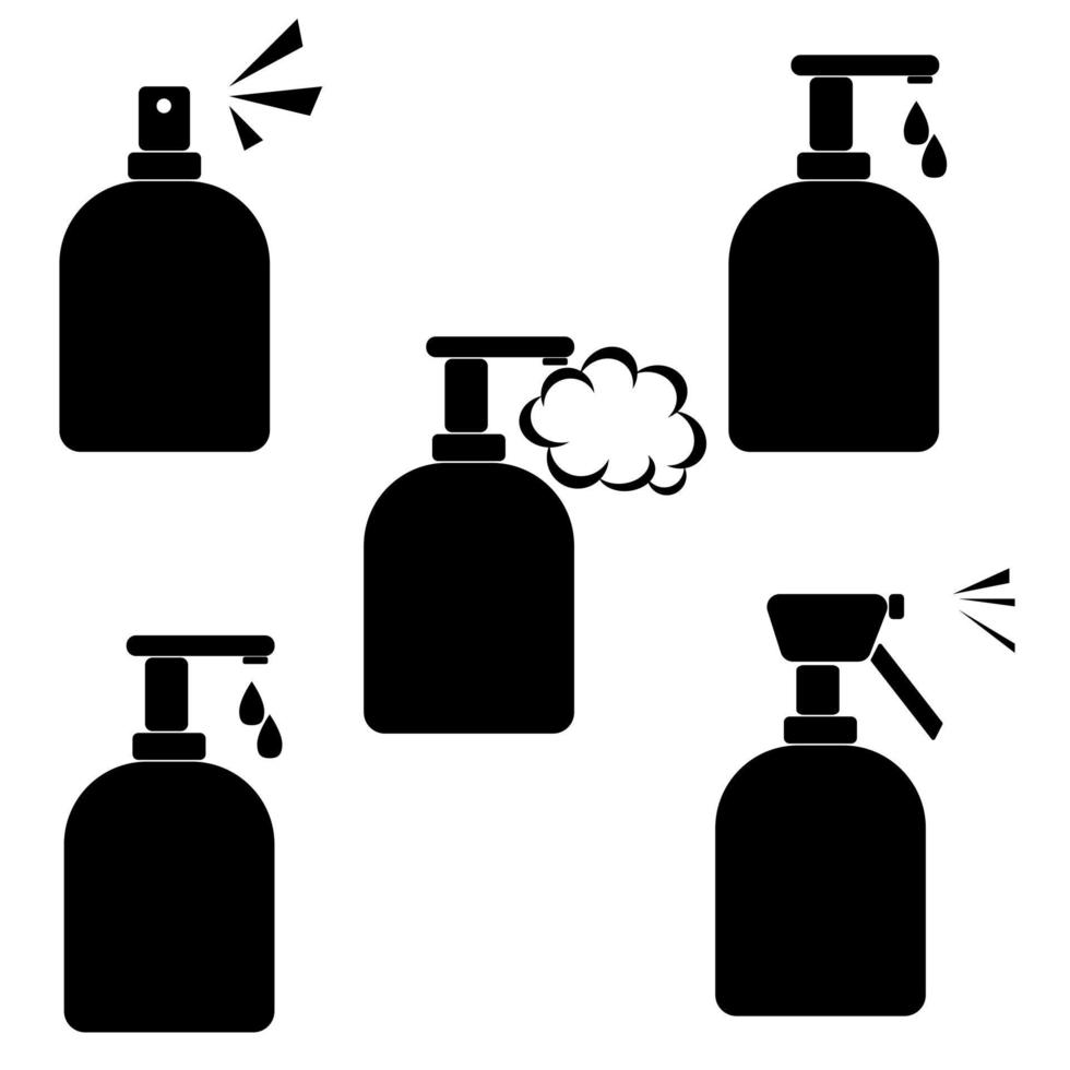 ensemble de silhouettes de conteneurs avec désinfectants ou antiseptiques, lavage des mains et traitement de surface vecteur