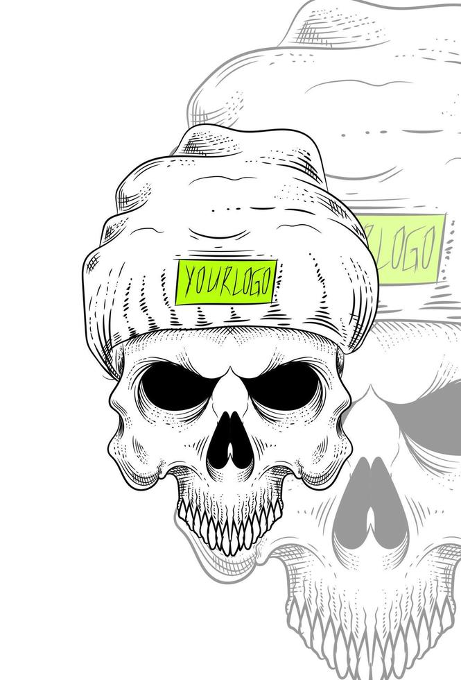 crâne humain avec beanie hat vector illustration
