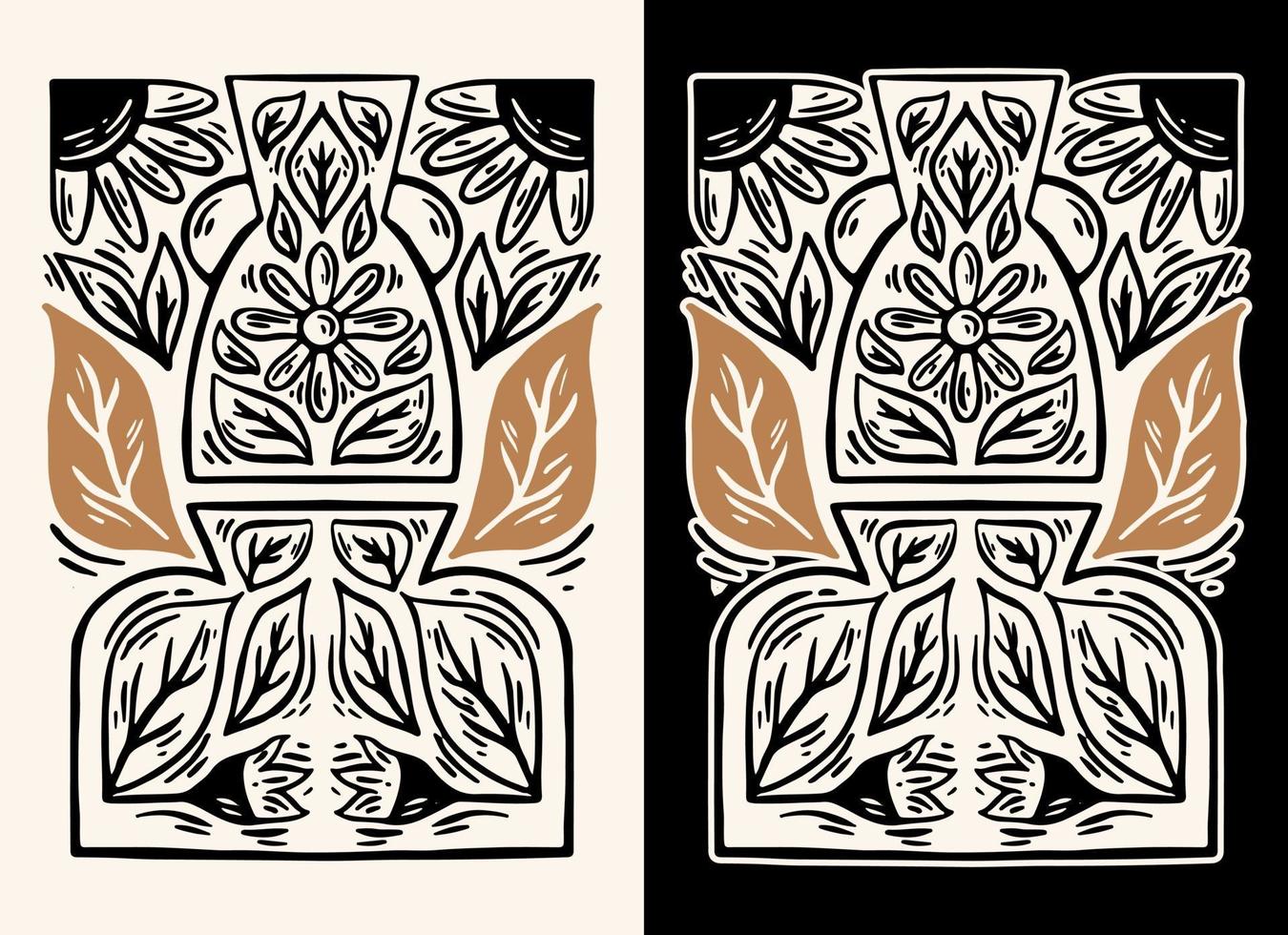 illustration d'affiche de mystère de vase avec fleur et feuille vecteur