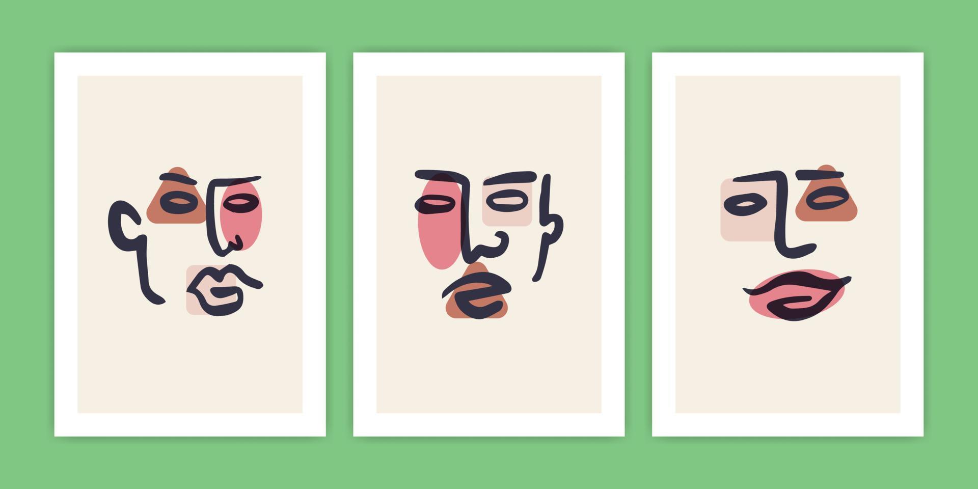 ensemble de diverses illustrations de visage abstrait vecteur