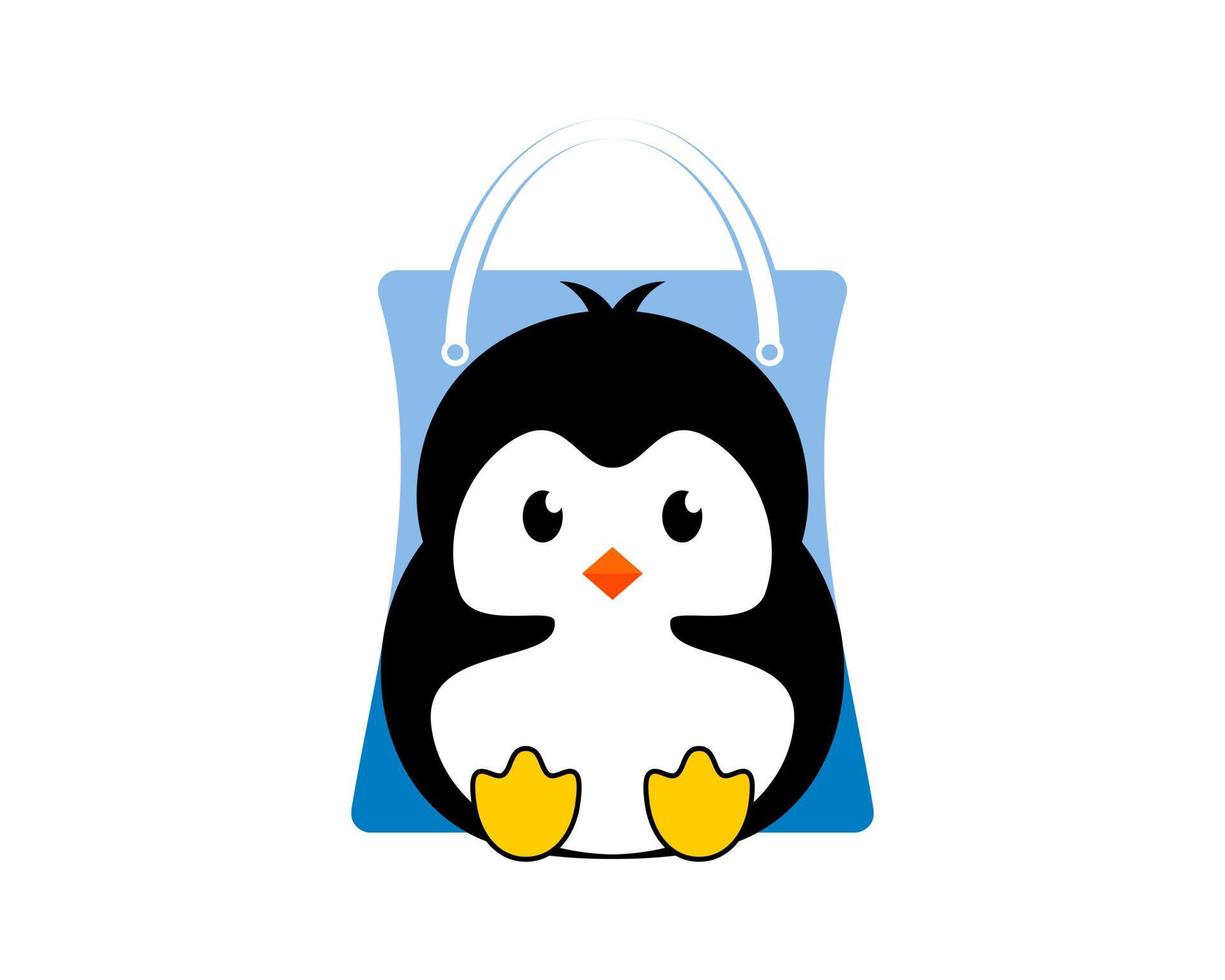 pingouin mignon à l'intérieur du sac à provisions vecteur