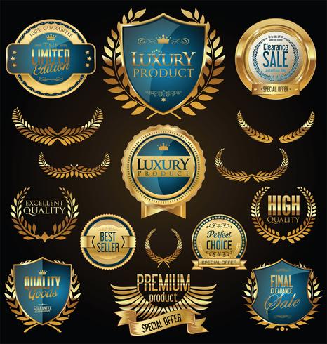 Insignes et étiquettes de luxe premium doré vecteur