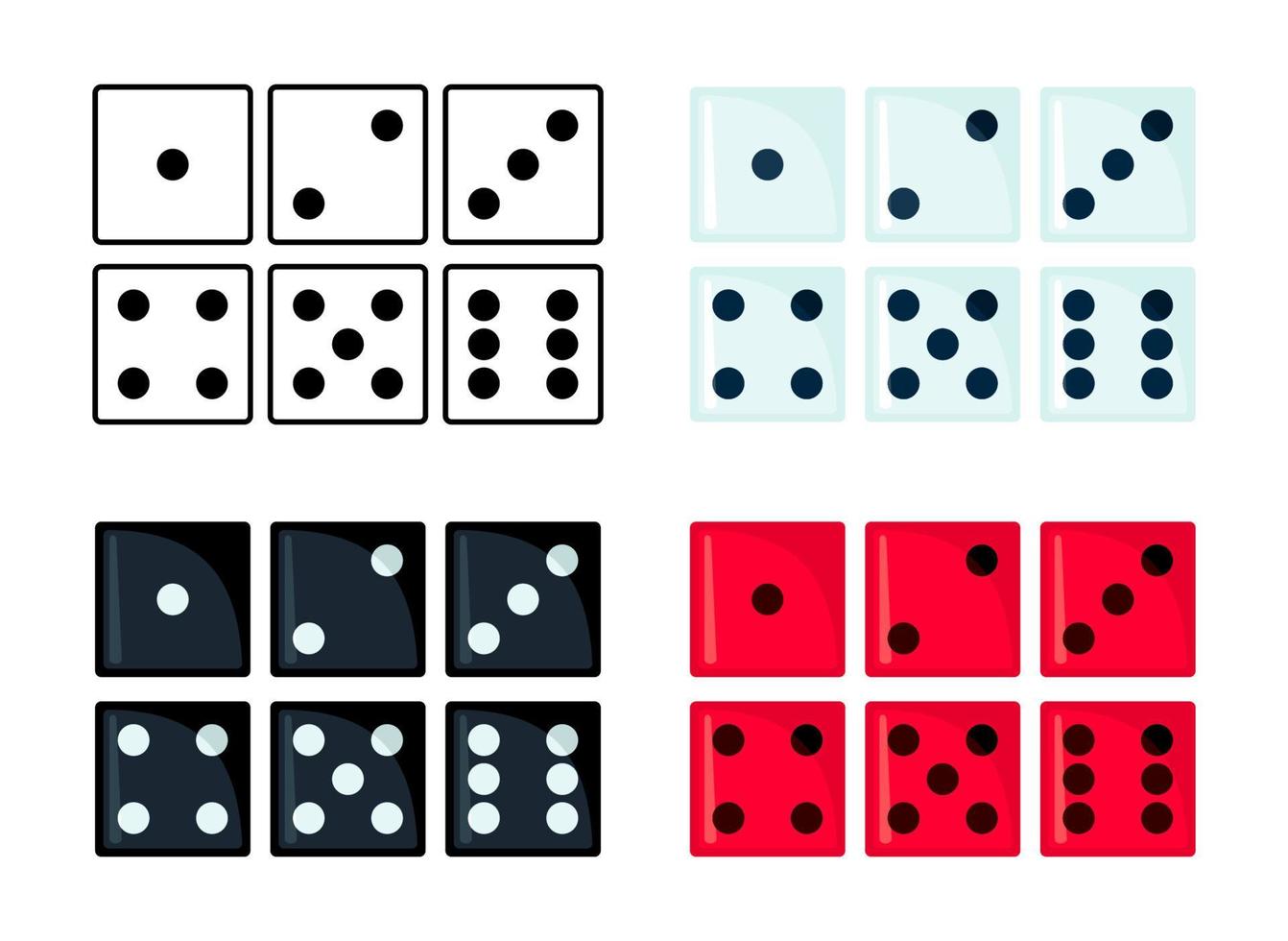 ensemble d'icônes de dés en quatre couleurs différentes isolées sur fond blanc. illustration vectorielle. vecteur