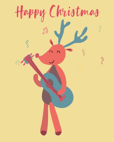 Carte de Noël mignon renne jouer de la guitare vecteur