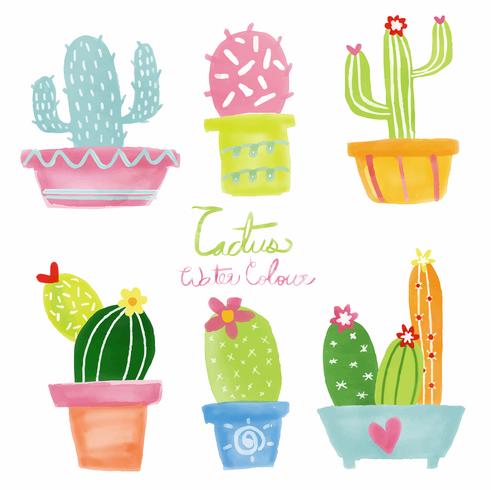 pastel aquarelle cactus set vector