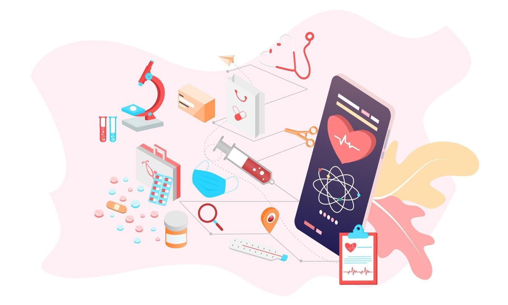 modèle de conception de page de destination isométrique pour la pharmacie en ligne, la médecine en ligne, les services médicaux et l'assurance-maladie. illustration vectorielle isométrique à plat pour les arrière-plans, les infographies, les bannières Web. vecteur