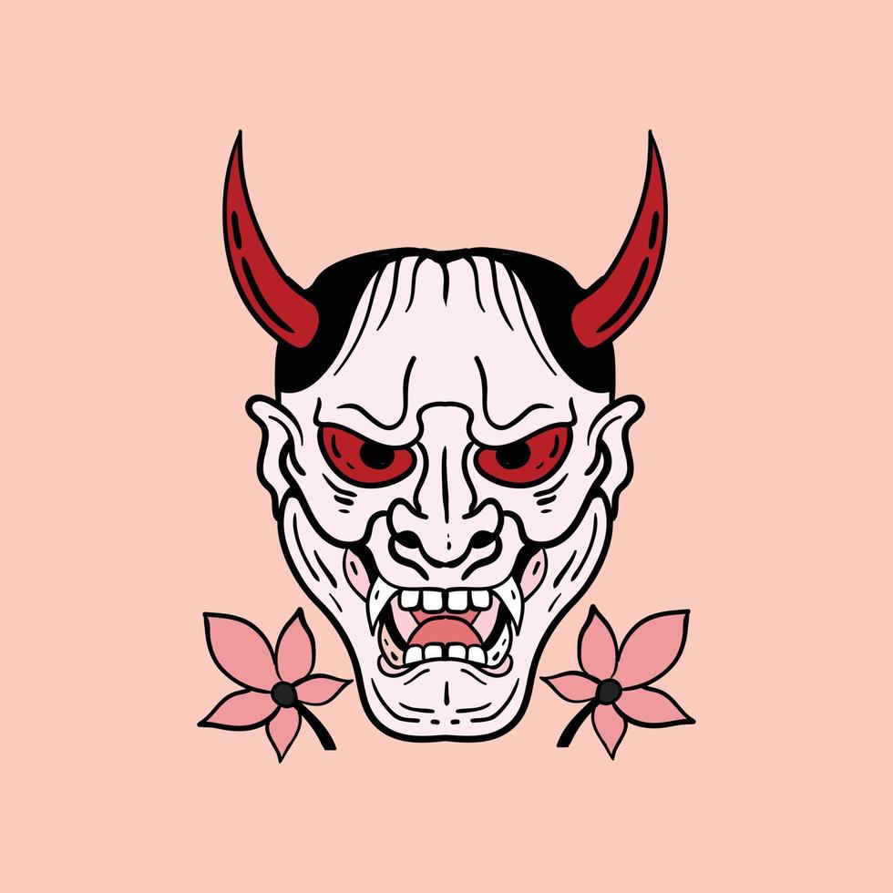 illustration de masque de diable noir et blanc imprimé sur des t-shirts, des sweat-shirts et des souvenirs vecteur premium