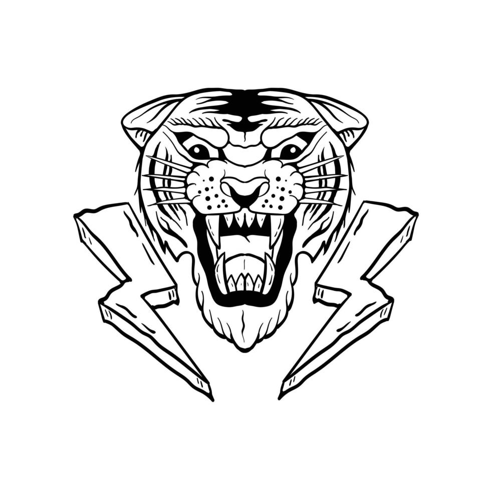 illustration de tigre noir et blanc imprimé sur des t-shirts sweatshirts et souvenirs vecteur vecteur premium