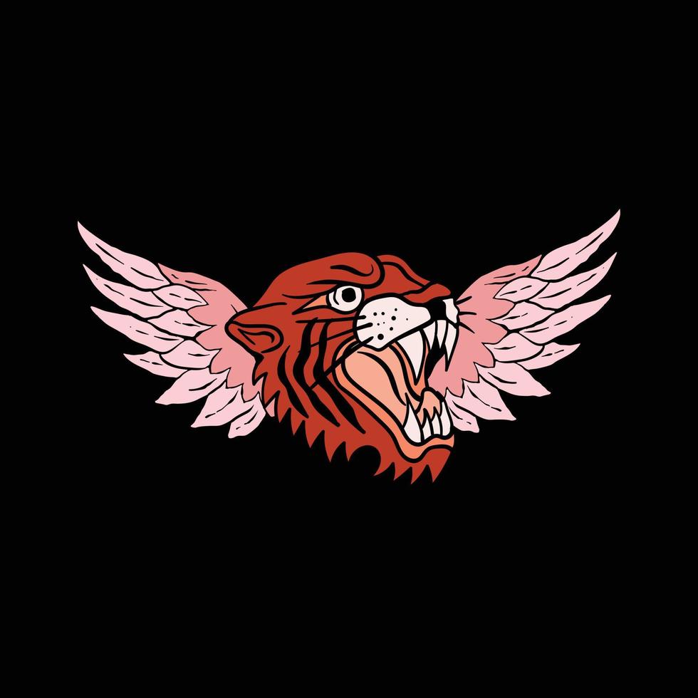 illustration d'ailes de tigre rouge imprimées sur des t-shirts, des sweat-shirts et des souvenirs vecteur vecteur premium